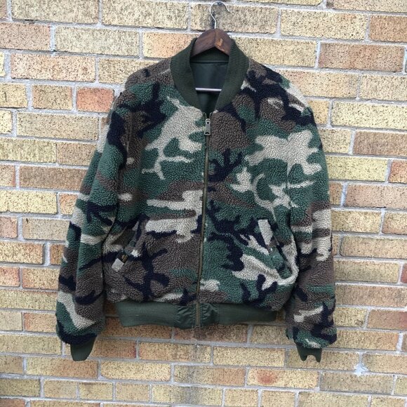 Alpha Industries MA-1 Reversible Sherpa Fleece Camo Jacket Large - Picture 15 of 15